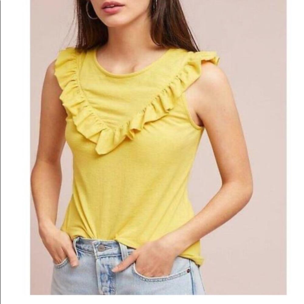 Anthropologie Maeve Kalama Ruffle Yellow Sleeveless Top